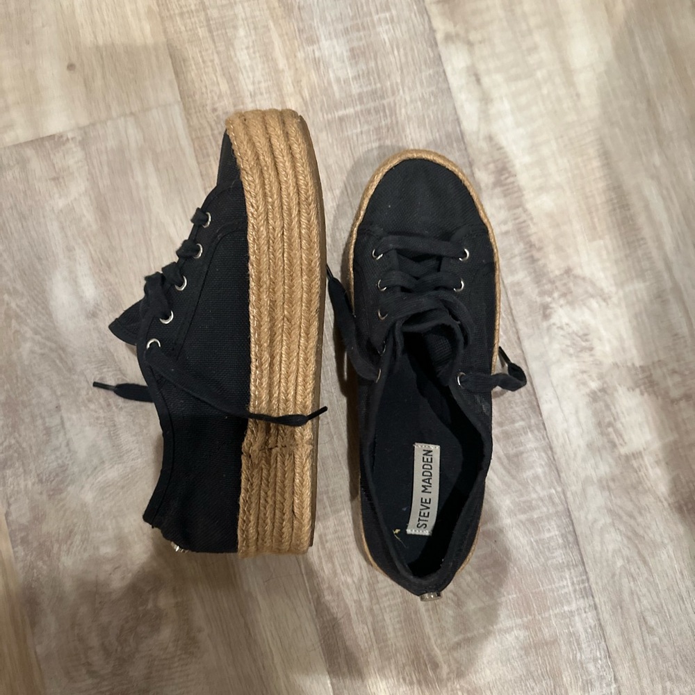 Steve Madden Black Canvas Platform Espadrille Sneakers with Jute Sole